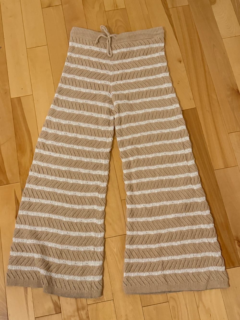 Aerie Striped Knit Wide-Leg Pants in Beige & White